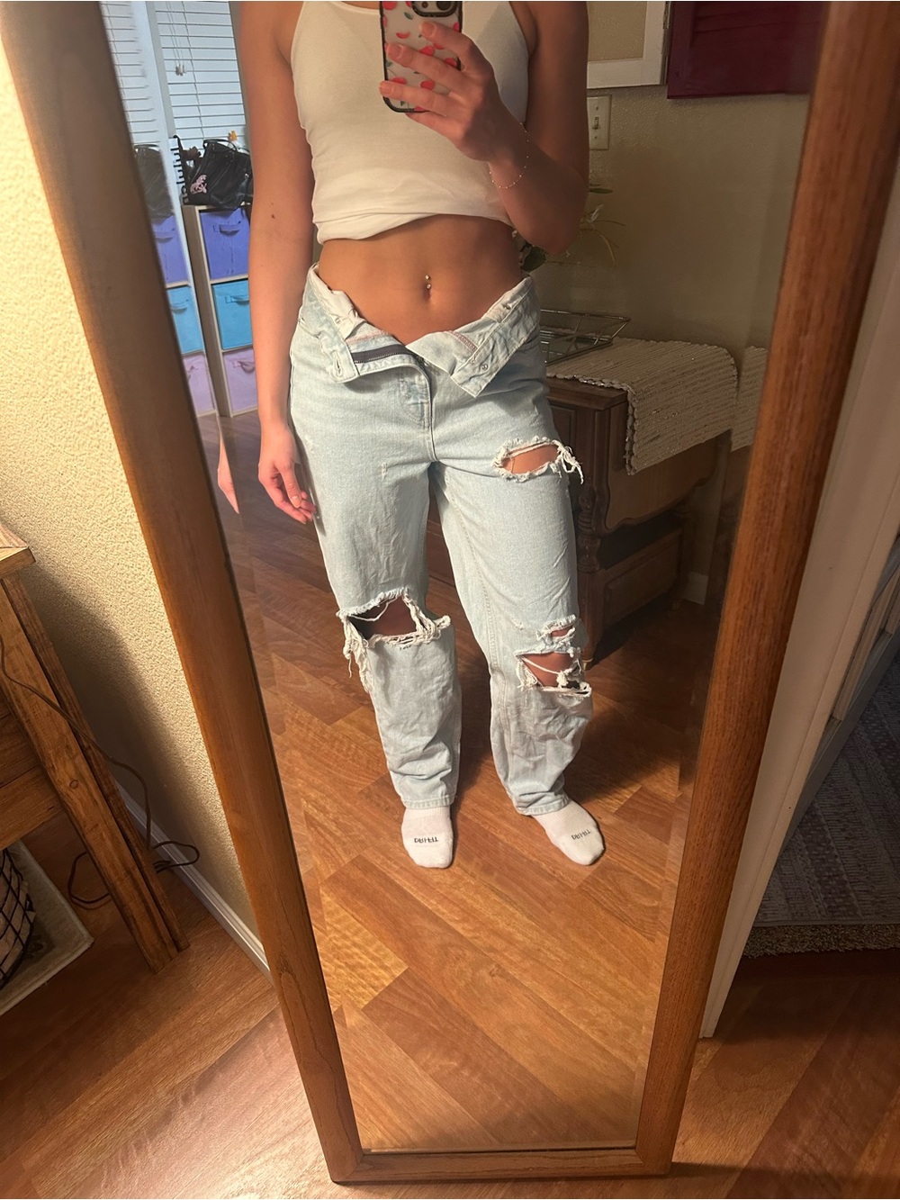 BDG Light Blue Distressed High Rise Baggy Jeans